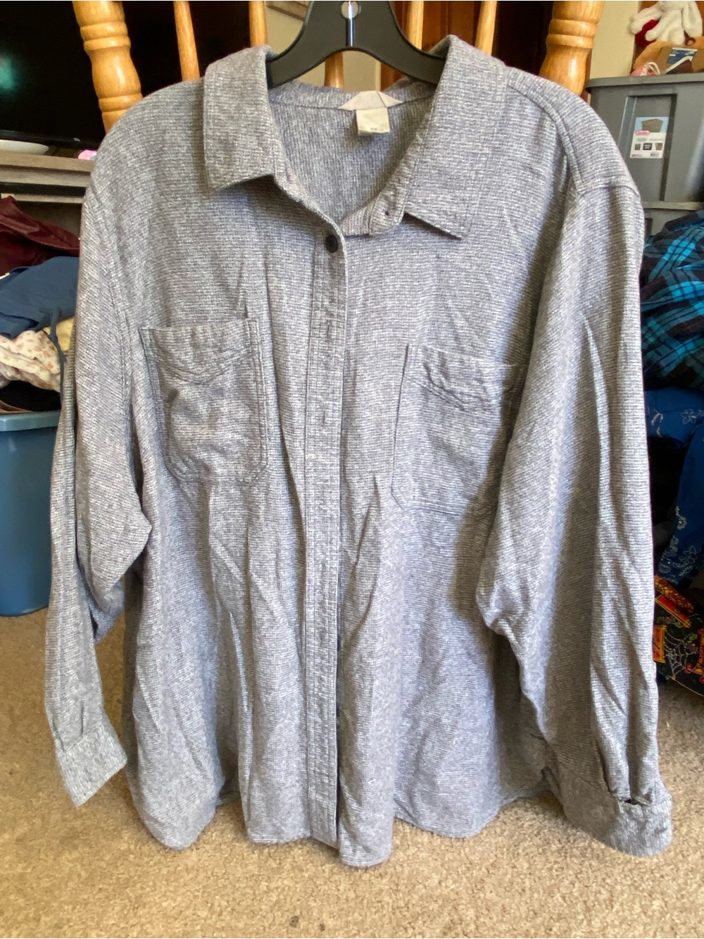 Duluth Trading Co Button Up Shirt Size 3X Grey Textured Cotton Long Sleeve